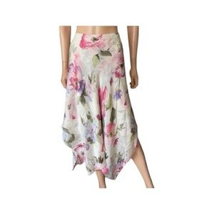 Lauren Ralph Lauren.Y2K 90s Silk Watercolor Floral Handkerchief Pull-On Skirt 10